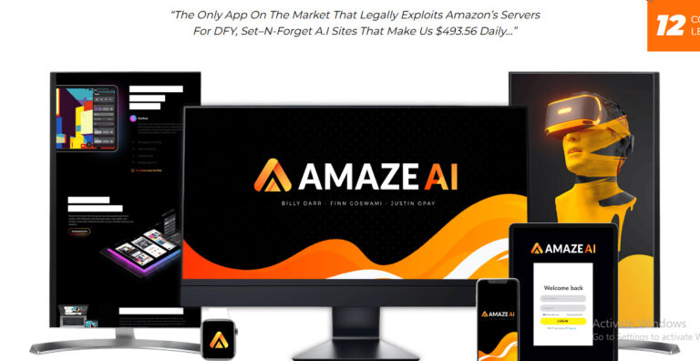 Screenshot of AmazeAi dashboard showcasing AI-generated Amazon affiliate site builder interface Demo site created using AmazeAi with Amazon product listings Earnings proof from AmazeAi affiliate site - $487/day claim