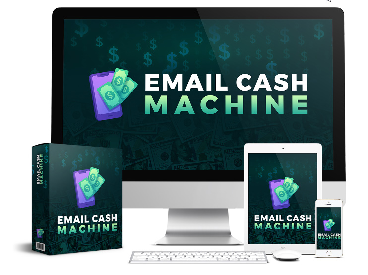 Screenshot of the Email Cash Machine dashboard showing done-for-you email campaigns and automation features.