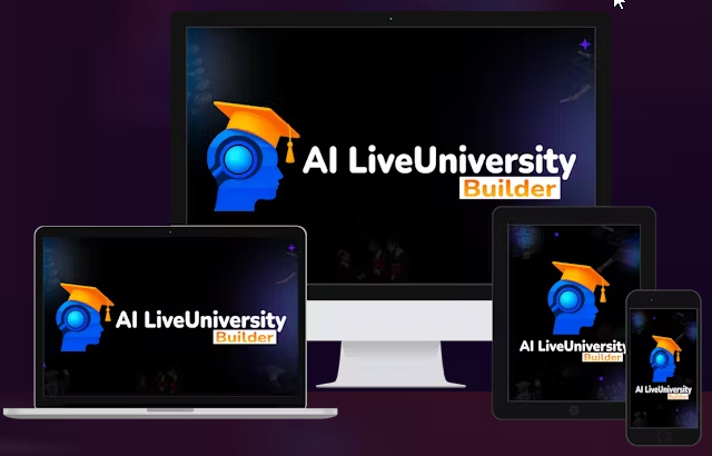 Screenshot of AI LIVE University dashboard showcasing live AI professors and virtual classroom setup