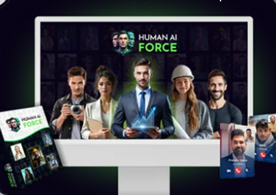 Human AI Force dashboard showing 60+ pre-trained AI agents for business automation