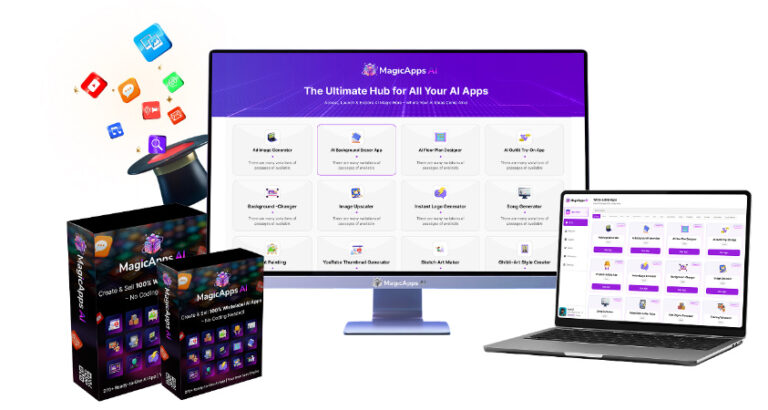 Screenshot of MagicApps AI dashboard showing AI app creation interface with no-code tools